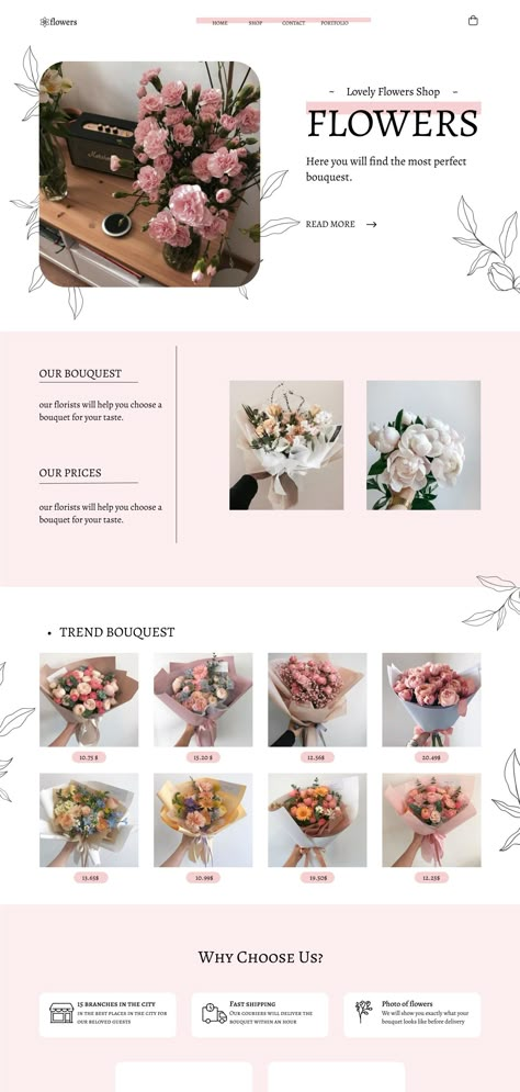 Flower Catalog Design Layout, Catalog Website Design, Florist Catalogue Design, Floral Design Portfolio, Florist Ideas Business, Flower Website Design Inspiration, Flowers Website Design, Florist Graphic Design, Flower Shop Design Interiors