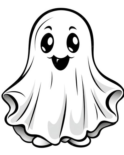 Premium AI Image | Spooky Cuteness Halloween Themed Cartoonstyle Black and White Coloring Page Featuring a Cute Ghost Halloween Clipart Black And White, Halloween Clipart Free, Ghost Template, Ghost Tattoos, Ghost Eyes, Ghost Clipart, Black White Halloween, Halloween Clip Art, Black And White Halloween