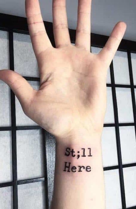 30 Semicolon Tattoo Designs Ideas & Meaning - The Trend Spotter I Was Not Built To Break Tattoo, Still Here Tattoo, Smol Tattoos, Deep Tattoos, Semicolon Wrist Tattoo, Heart Semicolon, Semicolon Tattoos, Here Tattoo, Our Mindful Life