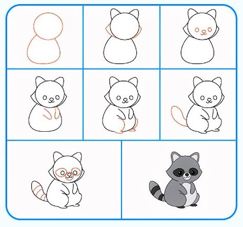 Guide your child to learn how to draw a simple and easy-to-understand drawing of a raccoon How To Draw A Raccoon Step By Step, How To Draw Raccoon, Simple Raccoon Drawing, How To Draw A Raccoon, Raccoon Drawing Simple, Racoon Sketch, Raccoon Doodle, Raccoon Drawings, Draw A Raccoon