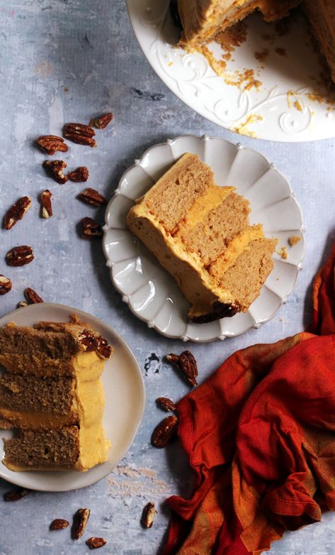 Vanilla Chai Cake with Pumpkin-White Chocolate Ganache and Pumpkin Chai Buttercream - Joanne Eats Well With Others Chai Pumpkin Cake, Vanilla Chai Cake, Chai Buttercream, Chai Recipes, Chai Cake, Pumpkin Buttercream, Valentine Sweets, Spiced Buttercream, Recipe Inspirations