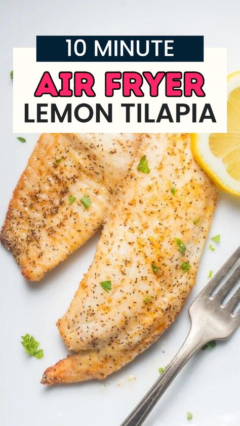 Try the best air fryer tilapia recipe that’s ready in just 10 minutes! This quick and healthy option is perfect for busy nights when you need a delicious meal fast. The tilapia fillets are seasoned and cooked to perfection in the air fryer, resulting in a tender, flaky texture with a buttery finish. Whether you’re making tilapia tacos or serving it as a main dish, this versatile recipe fits into any menu. Great for air frying enthusiasts and those looking for easy, healthy dinner ideas! Air Fryer Tilapia, Easy Healthy Dinner Ideas, Lemon Tilapia, Tilapia Tacos, Cheap Family Dinners, Tilapia Recipe, Quick Easy Healthy Meals, The Best Air Fryer, Quick Healthy Lunch