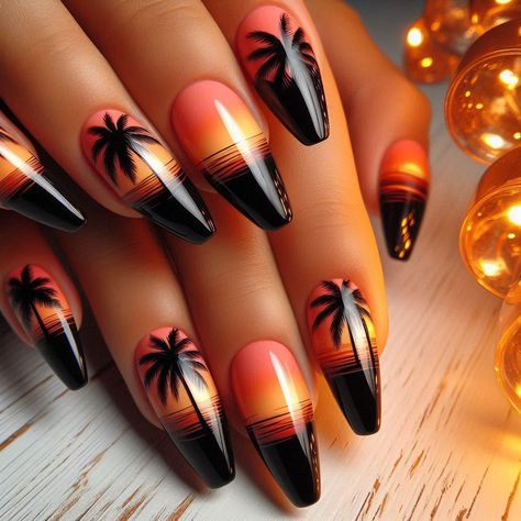 #nails   #sunset   #summer    #summer-nails Vacation Nail Colors, Nails Palm Tree, Vibrant Summer Nails, Nails Sunset, Rasta Nails, Best Nail Colors, Vacation Nails Beach, Cruise Nails, Sunset Nails