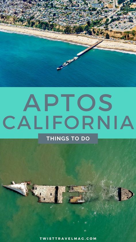 Pier and sunken ship in Pacific Ocean Aptos California, Trip To California, Best Trip, Places In California, Santa Cruz California, Coastal Town, Family Travel Destinations, Monterey Bay, California Coast