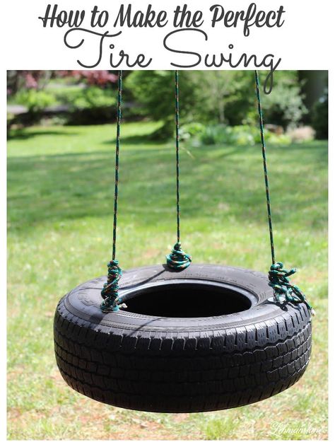 How to Make a Tire Swing - The kids have been bugging us to make a tire swing that 2 people could swing on at once. The tire swing we made was simple to create, inexpensive, and was up in less than an hour! #tireswing #backyardswing  https://lehmanlane.net Recycled Garden Projects, Painting Patio Furniture, Pallet Signs Diy, Tire Swings, Corn Hole Diy, Living Pool, Spa Jacuzzi, Backyard Swings, Tire Swing