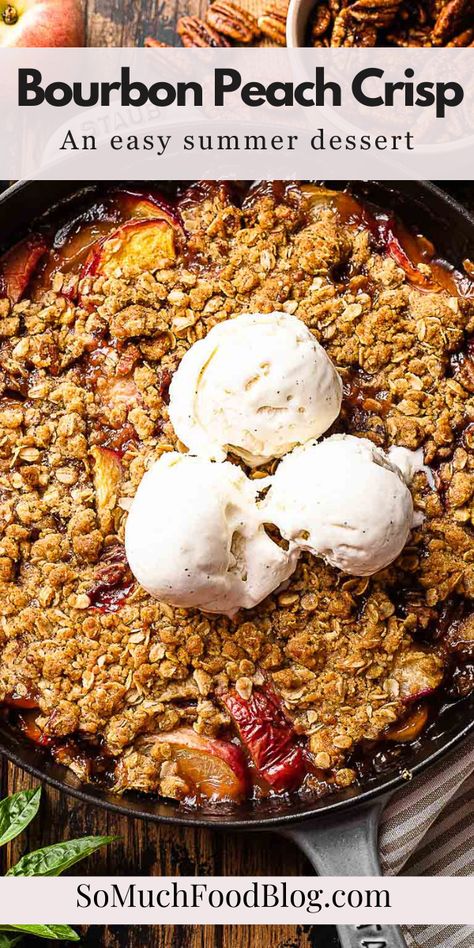 Bourbon Peach Crisp, Pecan Crisp, Brown Sugar Sauce, Peach Bourbon, Pecan Crumble, Crisp Topping, Peach Crisp, Baked Fruit, Fresh Peaches