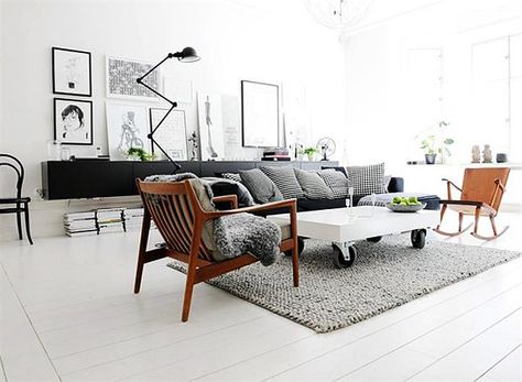 Open Spaces | dotandbo.com White Flooring, Modern Scandinavian Interior, White Interior Design, Interior Minimalista, White Floor, Black And White Interior, Scandinavian Interior Design, White Floors, Interior Modern