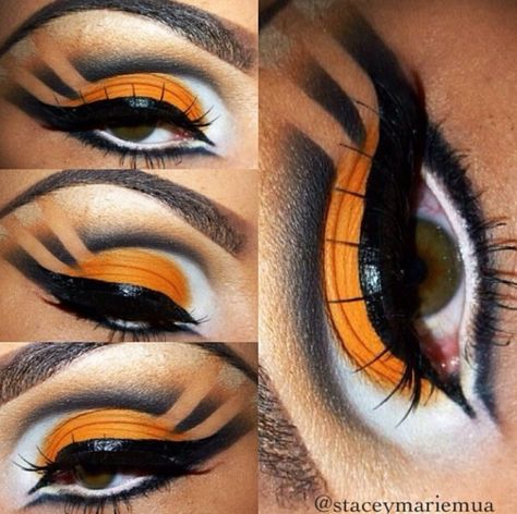 Tiger inspired makeup Diy Tiger Makeup Women, Bengal Tiger Face Paint, Bengals Makeup Looks, Tiger Stripe Makeup, Cute Tiger Makeup, Tigger Make Up Halloween, Tiger Inspired Makeup, Toothless Makeup, Bengals Makeup