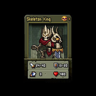 Pixel card-Skeleton King, Rex Cat on ArtStation at https://www.artstation.com/artwork/Kar21B Pixel Card Game, Pixel Art Card Game, Card Pixel Art, Skeleton Pixel Art, Card Game Design, Buu Dbz, Skeleton King, Pixel Game, Game Card Design