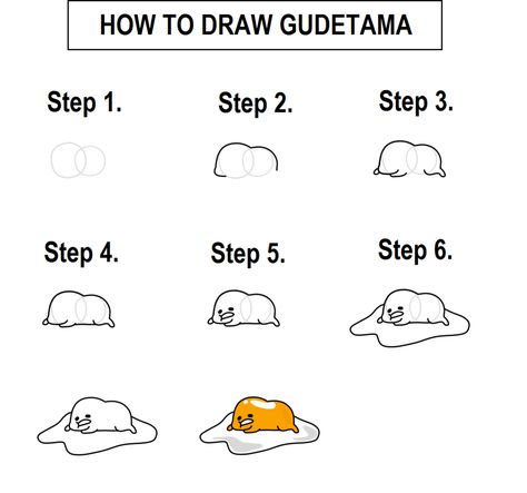 How To Draw Gudetama, Gudetama Tattoo Black And White, Gudetama Drawing, Gudetama Egg, Draw Tutorial, Lazy Egg, Drawing Tutorials For Beginners, Kawaii Diy, Easy Doodle Art