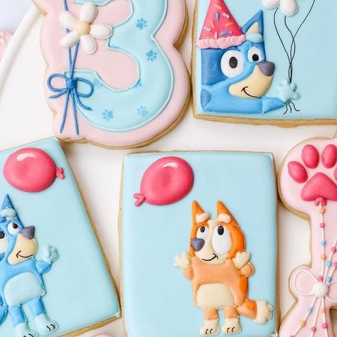 Bluey Cookies, 4 Birthday, Bluey Birthday, Cookie Ideas, Photo Makeup, June 16, Custom Cookies, Childrens Party, 4th Birthday