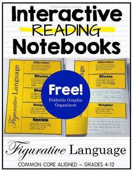 Interactive reading notebook foldable graphic organizer for use with any book or story. Figurative language interactive reading notebook freebie! Eleven types of figurative language are covered. Each section of the foldable has a definition and examples. Figurative Language Interactive Notebook, Reading Notebooks, Interactive Student Notebooks, Interactive Reading, Free Notebook, Reading Notebook, 5th Grade Reading, 8th Grade Ela, Middle School Reading