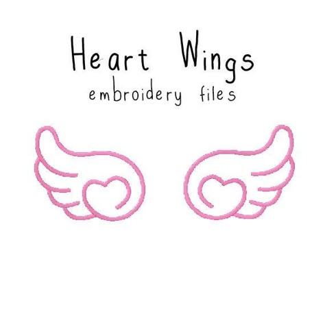 Heart Wings Drawing, Cute Angel Wings Tattoo, Cute Wings Tattoo, Heart With Wings Aesthetic, Heart Wings Tattoo, Kawaii Angel Wings, Embroidery Kawaii, Cute Angel Wings, Kawaii Embroidery