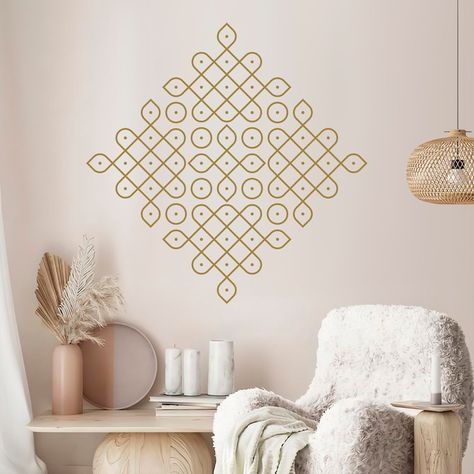 Kolam Wall Sticker, Wall Decal Alpona Design On Wall, Kolam Wall Art, Kolam Design On Wall, Kolam Wall Decor, Kolam Stencil, Kolam Art On Wall, Kolam Backdrop Decor, Warli Mandala Art Wall, Stencil Rangoli