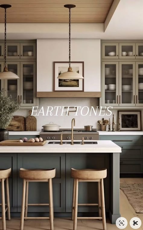 Earth Tones Kitchen, Decor Color Palette, New House - Kitchen, Dream Kitchens, Kitchen Inspiration Design, Kitchen Remodel Ideas, Transitional Decor, Kitchen Redo, Green Kitchen