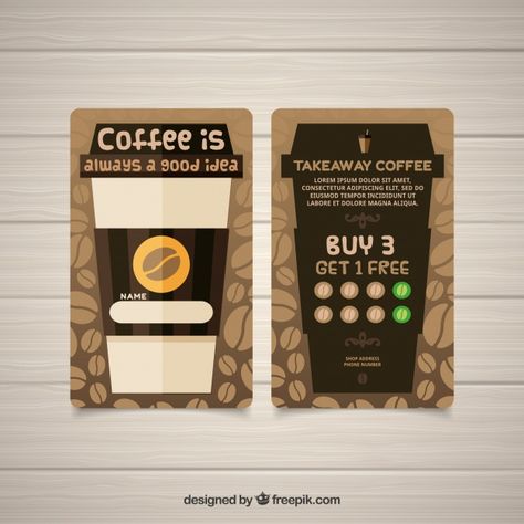 https://www.freepik.com/free-vector/modern-coffee-shop-loyalty-card-template_2631476.htm Coffee Shop Loyalty Card, Cafe Card Design, Busniss Card, Coffee Loyalty Card, Loyalty Card Coffee, Coffee Shop Business Card, Loyalty Card Design, Cafe Cards, Modern Coffee Shop