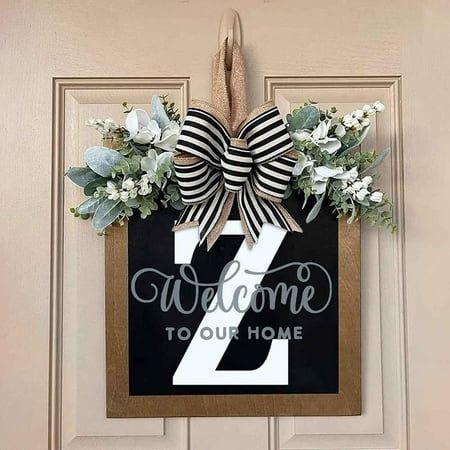 Last Name Year Round Front Door Wreath Decorative Hanging Plaques In Front Of The Door Features: This Last Name Year Round Front Door Will Complete Your Decorations For All Seasons! For Wedding Ceremony Signs,New Home Blessings,Father'S Day,Mother'S Day,Spring Parties,Garden Decorations...Perfect For That Too! This Monogram Sign Is A Beautiful Addition To Any Front Door,Mantle,Wall,Entryway.This Door Hanger Makes The Perfect Gift And Is Perfect Anywhere In The Home Anytime Of The Year. The Style Round Front Door, Wall Entryway, Letter Wreath, Fresh Christmas Wreath, Homesick Candles, Fall Floral Decor, Door House, Memorial Day Decorations, Floral Door Wreaths