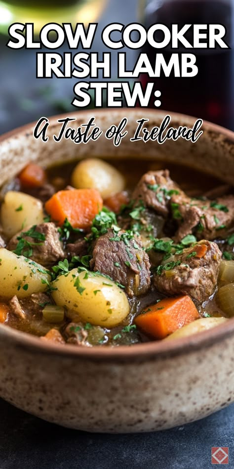 Discover the rich flavors of traditional Irish lamb stew with this easy slow cooker recipe. Perfect for your slow cooker recipes collection, this dish brings the warmth and comfort of Ireland to your home. Save this pin and click to get the complete recipe and detailed instructions. Enjoy a hearty and satisfying meal that’s perfect for any night of the week. Irish Soups Traditional, Traditional Irish Dinner Recipes, Diced Lamb Recipes Slow Cooker, Irish Lamb Stew Recipes, Irish Entrees, Slow Cooker Lamb Stew, Irish Stew Recipe Traditional, Hearty Stew Recipes, Lamb Stew Recipes Slow Cooker