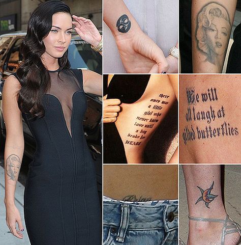 Megan Fox. Love her tattoos. Her portrait of Marilyn is beautiful ink work Megan Fox Tattoo, Bone Tattoos, Fox Tattoo, Tattoo Font, Collar Bone Tattoo, Celebrity Tattoos, Megan Fox, Shoulder Tattoo, Inked Girls