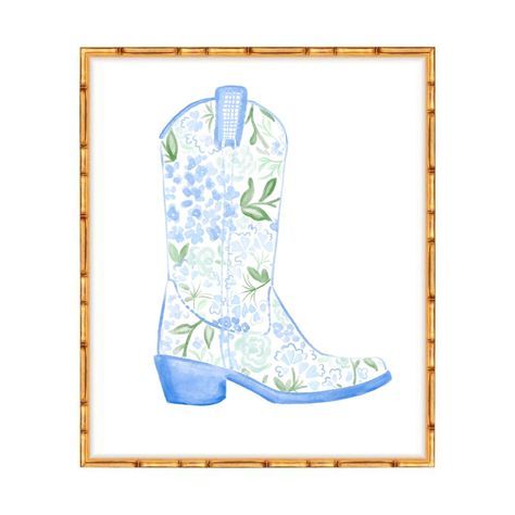 Coastal Cowgirl Print - 16x20 -  #16x20 #Coastal #Cowgirl #Print Cowgirl Bedroom, Cowgirl Room, Cowgirl Print, Coastal Watercolor, Coastal Room, College Dorm Room Decor, White Hydrangeas, Dorm Art, Cowgirl Art