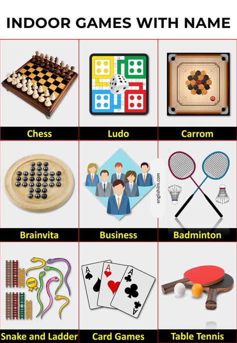 Indoor Games Pictures, Indoor Games Names, Types Of Games, Animals Name In English, Grammar For Kids, Info Board, Indoor Games For Kids, Learning English For Kids, English Games