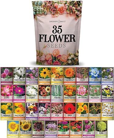 Flower Seeds Packets for Planting 35 Individual Varieties Perennial, Annual, Wildflower Seeds for Planting Outdoors for Bees and Butterflies - Semillas de Flores Hermosas by Gardeners Basics. Easy To Grow Flowers, Flower Seeds Packets, Seed Kit, Rose Seeds, Buy Seeds, Babies Breath, Shade Flowers, Annual Flowers, Herb Seeds