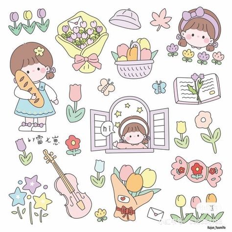 Sticker Design Inspiration, Cute Easy Doodles, Korean Stickers, Cute Laptop Stickers, Stickers Kawaii, Scrapbook Stickers Printable, Bullet Journal Design Ideas, Bullet Journal Stickers, Cute Doodle Art