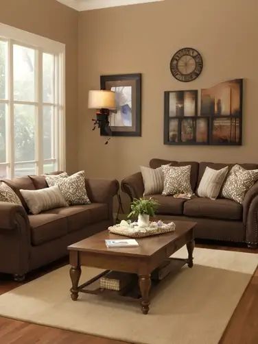 Top Carpet For Brown Couch, Brown Couch Aesthetic, Brown Sofa Decor, Brown Sofa Living Room Ideas, Living Room Brown Couch, Brown Couch Decor, Brown Sofas, Brown Furniture Living Room, Brown Sofa Living Room