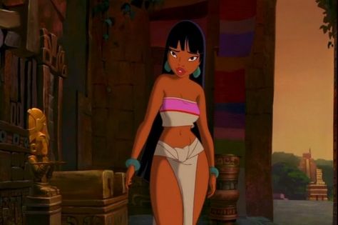 Chel reference for character design, as she is a professionally designed character that closely resembles my character with both anatomy and clothing Chel Disney, Road To El Dorado, Straight Black Hair, Mocha Color, New Groove, Barbie Movies, Vintage Beauty, Animated Movies, Coral Pink