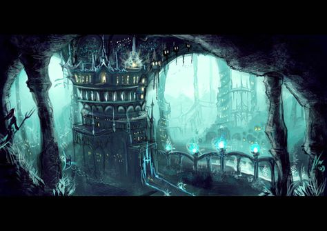 Underground city of Alta Fantasy Ocean Kingdom, Minecraft Underground Kingdom, Ocean Kingdom, Minecraft Underground, Underwater City, Underwater Art, Underground Cities, Fantasy City, Fantasy Places