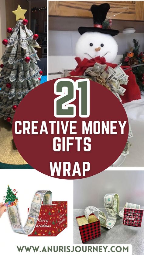 21 creative Christmas money gift wrap ideas Fun Way To Wrap Gifts, Giving Money As Gifts Ideas, How To Wrap Money For Christmas, Ideas For Giving Money For Christmas, Creative Ways To Wrap Money, Money Gift Wrapping Ideas, Fun Ways To Give Money For Christmas, Cute Money Gift Ideas, Creative Ways To Give Money At Christmas