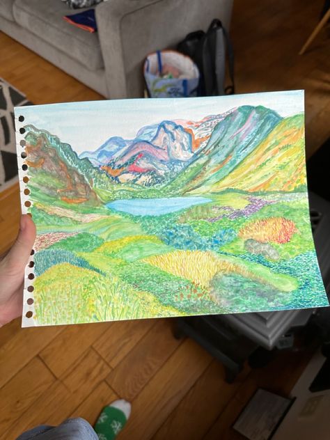 Granola Painting, Granola Painting Ideas, Aesthetic Water Colour Painting, Granola Girl Tattoo, Granola Girl Room, Crunchy Aesthetic, Aesthetic Camping, Wildflowers Watercolor, Landscape Aesthetic