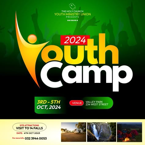 Youth Church Flyer Design, Youth Week Flyer Design, Church Posters Design Ideas, Youth Camp Poster, Postermywall Templates, Church Poster Ideas, Free Bible Study Printables, Camp Poster, Service Poster