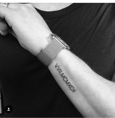 Mens Roman Numeral Tattoo, Roman Numeral Wrist Tattoo, Roman Numbers Tattoo, Roman Tattoo, Side Wrist Tattoos, Tatuagem Masculina Pequena, Roman Numeral Tattoos, Small Forearm Tattoos, Wrist Tattoos For Guys