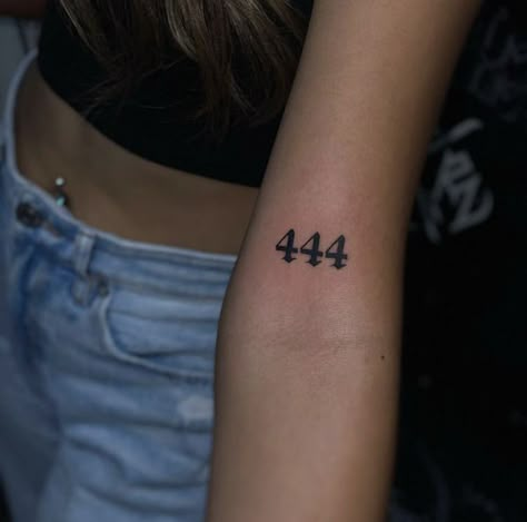 Big 444 Tattoo, 444 On Arm Tattoo, 444 Traditional Tattoo, Old English 444 Tattoo, 444 Angel Tattoo Ideas, 444 Tattoo Ideas Red Ink, Tattoo Ideas Female Numbers, Angle Number Tattoo 444, Angel Number Tattoo On Wrist