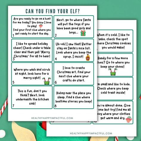 Elf On The Shelf Scavenger Hunt With Free Printable Clues (For 2024) Elf On The Shelf Treasure Hunt Clues, Scavenger Hunt Elf On Shelf, Elf On The Shelf Clue Hunt, Elf Treasure Hunt Clues, Elf On Shelf Scavenger Hunt Printable, Elf On The Shelf Hide And Seek Clues, Scavenger Hunt Elf On The Shelf, Elf Scavenger Hunt Clues Free, Elf Arrival Scavenger Hunt