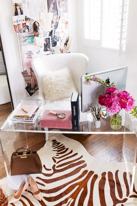 Kat Tanita, Lucite Desk, White Bungalow, Office Vibes, Home Workspace, Beige Chair, Office Inspo, Online Journal, The Everygirl