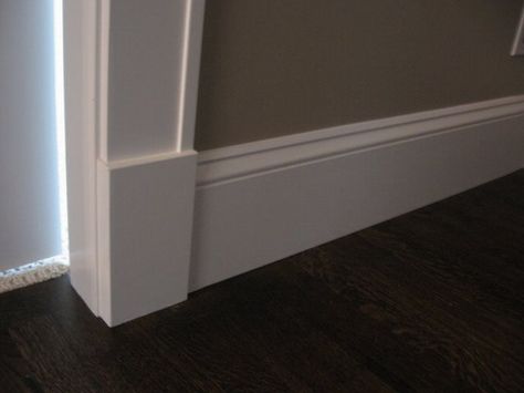 Tall baseboards. Not too many grooves for dust! Craftsman Style Baseboards, Craftsman Baseboard, Craftsman Style Trim, Tall Baseboards, Baseboard Styles, Craftsman Trim, Plinth Blocks, Baseboard Trim, House Trim