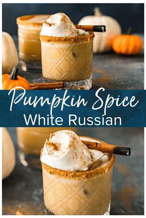 Pumpkin Spice White Russian, White Russian Cocktail, Pumpkin Spice Creamer, Moscow Mules, Fall Cocktails Recipes, Fall Cocktail, Cookie Rookie, Thanksgiving Drinks, Boozy Drinks