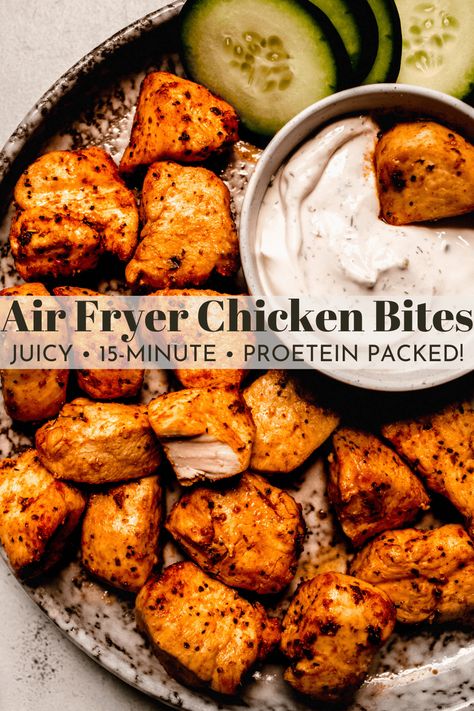 Air Fryer Chicken Bites Airfryer Chicken Meals, Air Fryer Chicken Bites No Breading, Airfryer Chicken Breast, Chicken Breast Recipes Air Fryer, Air Fryer Chicken Bites, Bbq Chicken Bites, Air Fryer Recipes Healthy Low Carb, Air Fryer Chicken Breast, Crispy Air Fryer Chicken