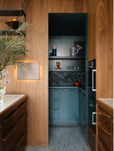 Grey Terrazzo Floor, Flack Studio, Ikea Kitchens, Blue Kitchen Cabinets, Laundry Design, Butler's Pantry, Blue Kitchen, Interior Modern, Kitchen Inspo