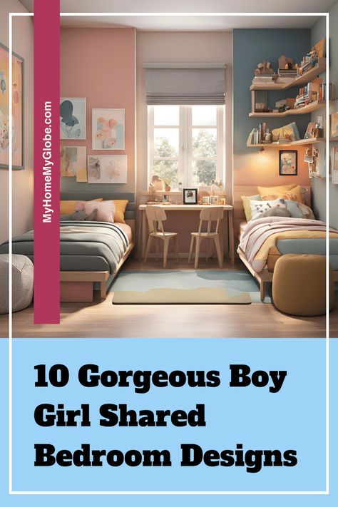 Create a stunning shared space for your little ones! 💖 These gorgeous designs blend style and function perfectly. Explore ideas like vibrant curtains, wall-mounted bookshelves, and playroom tents that add charm and practicality. Discover how to make a shared bedroom beautiful and personal for both kids. Small Room With 2 Beds, Small Bedroom Siblings Share, Pink And Blue Shared Kids Room, Kids Bedroom Ideas Shared Boy And Girl Bunk Beds, Kids Room Design Boy And Girl, Shared Bedroom Layout Ideas, Girl And Boy Shared Room Ideas, Kids Twin Bedroom Ideas, Two Kid Bedroom Ideas