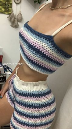 Crochet Set Outfit, Crochet Two Piece, Crochet Diy Tutorial, Crochet Outfits, Bikinis Crochet, Mode Crochet, Crochet Short, Diy Vetement, Things To Crochet