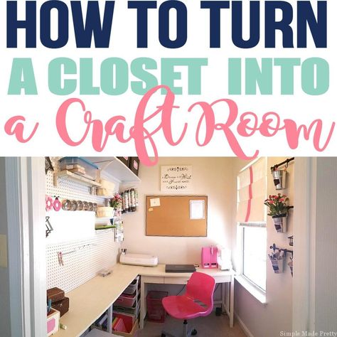 My craft room is the size of a closet, well, literally it was a walk-in closet from the 4th bedroom in our home that we use as an office/guestroom. Complete with a window, AVAC Vent and electrical outlet - it was the perfect space for a craft room! Here's How to Turn A Closet Into a Craft Room! Craft Room Closet Organization, Room Closet Organization, Craft Room Closet, Closet Room Organizer, Craft Closet Organization, Supply Organization, Small Craft Rooms, Organization Closet, Sewing Spaces