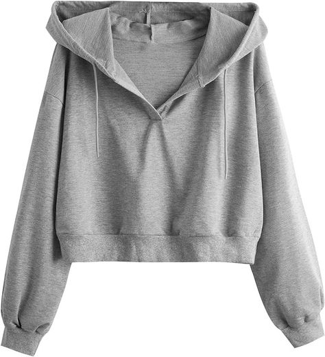 Verdusa Women's Long Sleeve Drop Shoulder Drawstring Crop Hoodie Sweatshirt | Amazon (US) Simple Crop Top, Crop Top Jacket, Outfit Pieces, First Day Of School Outfit, Clothing Staples, Denim Crop Top, Hoodie For Women, Long Sleeve Tops Casual, Crop Hoodie