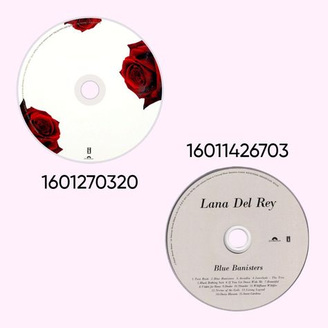 Bloxburg Lana Del Rey Decal, Bloxburg Decoration Decals, Bloxburg Record Decals, Bloxburg Cd Decals Codes, Lana Del Rey Cd, Lana Del Rey Albums, Royale High Journal Ideas, Bloxburg Decals Codes Aesthetic, Blocksburg Room Ideas￼