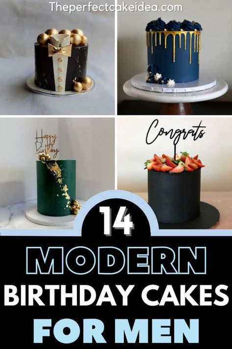 Here you'll find 14 Modern Birthday Cakes For Men you can recreate at home with thanks to my instructions. 50th Bday Cake Ideas For Men, 40th Birthday Cakes For Men Elegant, 50 Th Birthday Cake For Men Ideas, Men Birthday Cake Design, Mans 40th Birthday Cake Ideas, Party Decor For Men Birthday, 50th Cake Ideas For Men, Cakes 40th Birthday For Men, 50th Birthday Party Cake Ideas For Men