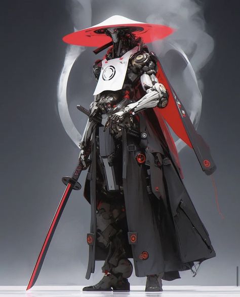 Red Mecha, Futuristic Samurai, Samurai Concept, Warrior Concept Art, Cyborgs Art, Arte Robot, Art Costume, Cyberpunk Character, Samurai Art