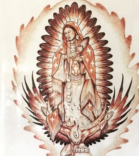 Native American Folk Art, Lady Of Guadalupe Drawing, Purepecha Art, Purepecha Tattoo, Mexican Culture Tattoo For Women, Trippy Tattoo Ideas, Trippy Tattoo, Mexican Artwork, Native American Tattoo