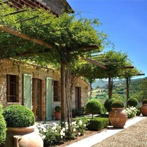 Cottage Patio, Rustic Pergola, Cheap Landscaping Ideas, Tuscan Garden, Pergola Design, Beautiful Yards, Stone Garden, Italian Garden, Mediterranean Garden